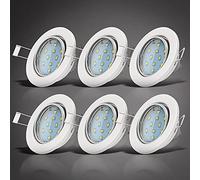 B.K.Licht lot de 6 spots LED encastrables orientables blancs, 6 ampoules LED GU10 incluses, éclairage plafond LED intérieur, lumière blanche chaude, 230V, IP23, 6x3W