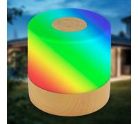 B.K.Licht - Mini lampe de table LED RGBW sans fil IP44 avec touche, changement couleur, batterie, câble USB-C, chevet, décorative, à extérieur, 7x7 cm, bois