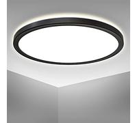 B.K.Licht - Panneau LED à lumière indirecte, plat, couleur de lumière blanc neutre, dalle led, plafond, plafonnier led, lustre salon et cuisine et chambre, 29,3x2,8 cm, noir