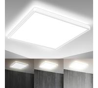 B.K.Licht - Panneau LED à lumière indirecte, plat, intensité lumineuse variable par paliers, dalle led, plafond, plafonnier led, lustre salon, lustre cuisine, 42x42x2,9 cm, blanc