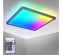 B.K.Licht - Panneau LED avec lumière indirecte, télécommande, lumière colorée RGB+W, dalle led, plafond, plafonnier led, lustre salon et cuisine et chambre, 29x29x3 cm, noir