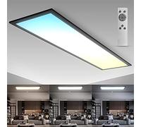 B.K.Licht - Panneau LED avec télécommande, réglable de blanc chaud à blanc froid, dalle led, plafond, plafonnier led, lustre salon, lustre cuisine, 100x25x6,5 cm, noir
