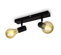 B.K.Licht Plafonnier/applique murale, spot bar design rétro, 2 spots orientables & pivotants, luminaire plafond vintage noir, douilles E27, 60 Watt max, ampoules non fournies