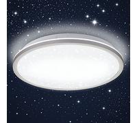 B.K.Licht Plafonnier LED 18 Watt avec effet étoiles I ultraplat 4,2 cm I Ø28 cm I lumière blanche neutre 4000 K I lumière indirecte I cadre argenté