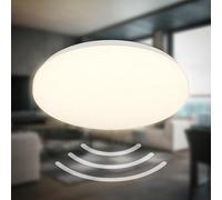 B.K.Licht - Plafonnier LED avec détecteur de mouvement IP54 portée 3m, lumière blanc chaud, détection 120 degrés, lampe salle bain, cuisine, 27x6,5 cm,
