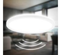 B.K.Licht - Plafonnier LED avec détecteur de mouvement, plat, IP44 protection éclaboussures, plafonnier LED, panneau LED, lampe de salle de bain, lampe de cuisine, lampe pour pièces humides, 24x3 cm