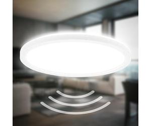 B.K.Licht - Plafonnier LED avec détecteur de mouvement, plat, IP44 protection éclaboussures, plafonnier LED, panneau LED, lampe de salle de bain, lampe de cuisine, lampe pour pièces humides, 24x3 cm