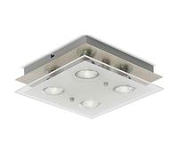 B.K.Licht plafonnier LED moderne 4 spots, métal & verre satiné, ampoules GU10 3 Watt incluses, lampe plafond, éclairage intérieur
