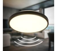 B.K.Licht - Plafonnier LED Noir, Salle de Bain et Cuisine, 29x7,5cm, Détecteur de Mouvement, IP54, Noires