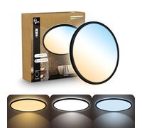 B.K.Licht - Plafonnier LED plat avec télécommande, CCT réglable de chaud à lumière du jour, intensité réglable, IP44, plafonnier salle de bain, lustre cuisine, lustre salon, 42 x 3 cm, noir
