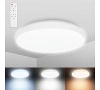 B.K.Licht plafonnier LED sdb 12W I CCT blanc froid-neutre-chaud I IP44 protection contre les éclaboussures d'eau I 1200lm I lampe de plafond dimmable I télécommande I lampe de salle de bain I Ø288 mm