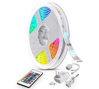 B.K.Licht ruban LED 10m, guirlande lumineuse auto-adhésive, dimmable, 300 LEDs, changements de couleurs, livré avec télécommande et transformateur 230V, IP20