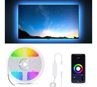 B.K.Licht ruban LED connecté, 2m, Smart LED Stripe, réglable via App, Smartphone contrôle, ontrôle vocal, câble USB, auto-adhésif, noir