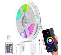 B.K.Licht ruban LED connecté, 5m, Smart LED Stripe, réglable via App, Smartphone contrôle, contrôle vocal, câble USB, auto-adhésif, blanc, livré avec télécommande