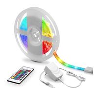 B.K.Licht ruban LED dimmable multicouleur de 5m, bande LED puissante pour décoration intérieure, 24W, avec télécommande, auto-adhésive