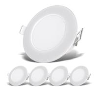 B.K.Licht - Set de 5 spots LED encastrables salle de bain, plats, IP65, couleur de lumière blanc neutre, dimension du trou 68mm, spots LED, spot encastrable, plafonnier salle de bain, 86x30mm, blanc