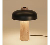 B·LED Barcelona Lampe de Table en Pierre Naturelle avec Base en Marbre, Design Minimaliste Moderne, Éclairage LED Ambiant Chaud, Abat-jour en Aluminium Noir, Idéale pour Salon, Chambre