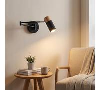 B·LED BARCELONA LED Applique Murale en Aluminium et Bois - Design Nordique Moderne - Bras Articulés Orientables - Douille E27 G45 (Ampoule non incluse) - noir