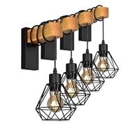 B·LED BARCELONA LED Applique murale vintage avec 1 ampoule design industriel, lampe rétro en acier et bois, blanc, marron, culot E27 LM135-N_FBM Noir (Lot de 4)