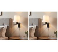B·LED BARCELONA LED BarcelonaLED Applique murale à bras articulé noir nordique moderne avec câble de prise et interrupteur abat-jour en tissu blanc douille E27 pour lecture chambre chevet hôtel