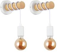 B·LED BARCELONA LED BarcelonaLED Applique Murale Ronde en Bois Naturel avec Douille E27 Blanc Cordon Suspendu Vintage Nordique pour Couloir Chambre Salon (Lot de 2)