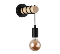 B·LED BARCELONA LED BarcelonaLED Applique Murale Ronde en Bois Naturel avec Douille E27 Noir Pendentif Câble Vintage Nordique pour Couloir Chambre Salon