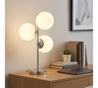 B·LED BARCELONA LED Lampe de table ROM avec triple boule en verre opalin Ø15 cm, design moderne en, chrome, compatible ampoules E27, idéale pour salon, chambre, bureau, chevet