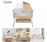 B.LIVEM Berceau Cododo 3 en 1 avec Panier de Rangement et Table à Langer Hauteur Réglages Inclinable Lin + Métal
