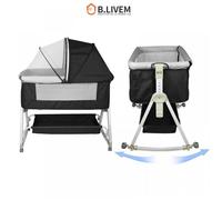 B.LIVEM BERCEAU CODODO 3 EN 1, LIT BÉBÉ, ROULETTES PLIABLES, AVEC TABLE À LANGER ET MATELAS, NOIR
