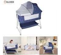 B.LIVEM LIT BÉBÉ, BERCEAU CODODO, ROULETTES PLIABLES, 2 EN 1, AVEC TABLE À LANGER, BLEU