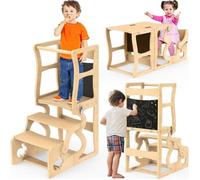 B.LIVEM Tour d'apprentissage pour Enfants et Bébés, avec Tableau Noir, Le Marchepied Transformable en Table et Chaise pour Enfants