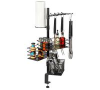 B-Ware eluno 5-in-1 Grillzubehör-Organizer zur Klemmmontage, BBQ Outdoor Küche, aus schwarzem Metall