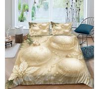 B1M7H4E9S Parure de lit Boules Or Noël Microfibre Chambre Ado | Résistant à la décoloration, Utilisation toute saison, Respirant, Doux, Lavable en machine Super king（260x220cm）