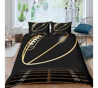 B1M7H4E9S Parure Housse de Couette 3D Football Or Chambre Ado Sport | Douce, Résistante aux couleurs, Fermeture invisible, Respirant, Lavable en machine Super king（260x220cm）