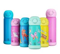 B2DO Isotherme 316 Gourde Enfant 350ml Papillon | Bouteille Isotherme Antifuite et Isolée pour École | Gourde sans BPA avec Paille pour Enfants
