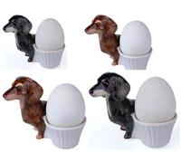 B2SEE Set 4 Coquetiers vaiselle déco en céramique de Motifs Design Animaux (Teckel 2 Noir 2 Marron)