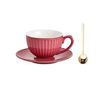 B3F7M4R9J2 Taza Chic Tasse à café Vintage ensemble de tasses fleurs en céramique domestique Latte lavage la main après-midi thé(Red,Petit)