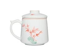 B3F7M4R9J2 Taza Chic Tasse en céramique blanche, tasse peinte à la main, grande capacité, thé de 375ML, avec couvercle et filtre