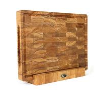 B4K 40L x 30l cm Planche à Découper en Bois de Bout de Chêne avec Support - Bloc de Boucher Premium, Surface Antibactérienne, Pieds Antidérapants et Rainure à Jus
