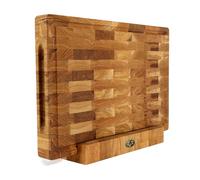 B4K 45L x 30l cm Planche à Découper en Bois de Bout de Chêne avec Support - Bloc de Boucher Premium, Surface Antibactérienne, Pieds Antidérapants et Rainure à Jus