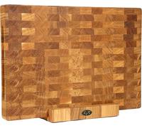 B4K Planche à Découper avec Support en Chêne - 50 × 35 × 4 cm - Bloc de Hachage Massif - Bois de Bout Antibactérien avec Poignées et Pieds en Silicone - pour la Cuisine