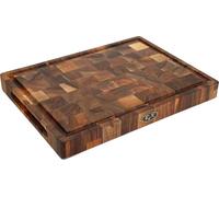 B4K Planche à Découper en Bois de Noyer Massif 40x30x4 cm | Planche de Cuisine en Bois de Bout Antibactérien avec Poignées, Pieds en Silicone et Rainure à Jus