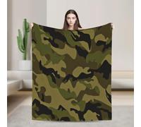 BAAROO Couverture en flanelle douce et hypoallergénique Motif camouflage Vert militaire 200 x 150 cm