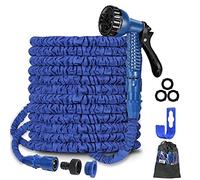 BABADU Tuyau d'arrosage extensible de 100ft, raccords en laiton massif - Tuyau extensible flexible avec buse de pulvérisation à 8 fonctions