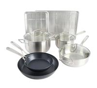 Babish Batterie de cuisine 12 pièces de qualité professionnelle avec plaques de cuisson, plusieurs matières (acier inoxydable, acier au carbone et aluminium)