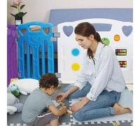 Baby Box Passerelle pour bébés, barrière de fermeture, barrière d'éveil, barrière de sécurité pour enfants, en plastique avec porte et plateau de jeu Classic 14 panneaux