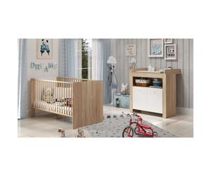 Baby Duo Pia Room - 70x140 cm Lit + 2 -Porte Commode changeante -Reproduction Sonoma et Matt Chene - Trendteam
