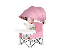 Baby Folding Dining Chair, Portable Travel Toddler Seat with Tray and Canopy, Compact High Chair for Outdoor Eating at Home, Lawn, Beach, Camping, Picnic, or Family Travels
