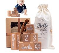 Baby Mile Blocs de pierre, carte commémorative de croissance de bébé, ensemble de blocs d'âge numériques, pierre de mile en bois pour bébés, carte commémorative de croissance de bébé pour garçon et