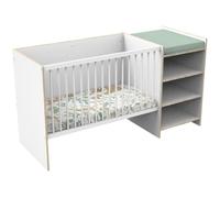 BABY PRIX FIRST Lit combiné 120x60 cm - Transformable en 90x190 cm - Avec étagères -Reproduction blanc et bord en bois